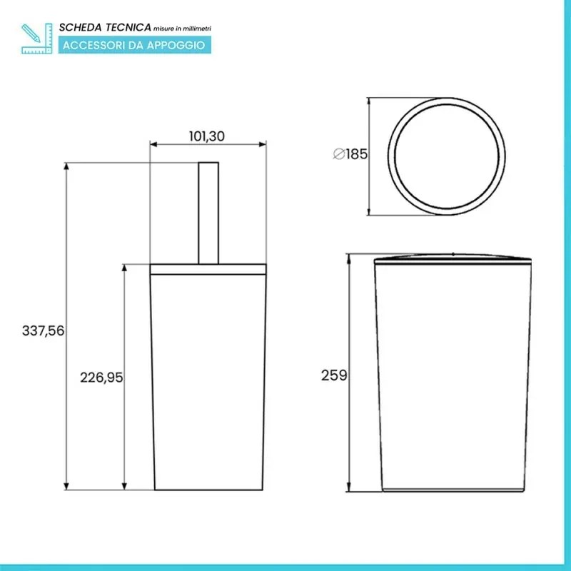 Set accessori bagno da appoggio 5 pezzi in plastica grigio Glim