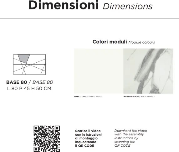 Mobile da bagno sospeso moderno base 80 CRIZIA con lavabo BIANCO OPACO