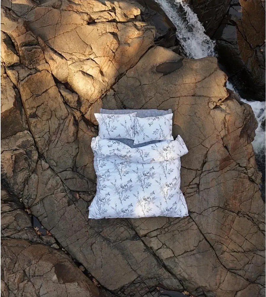 Set copripiumino e federa bianco/grigio in cotone renforcé per letto singolo 140x200 cm White Floral – Mila Home Luxury