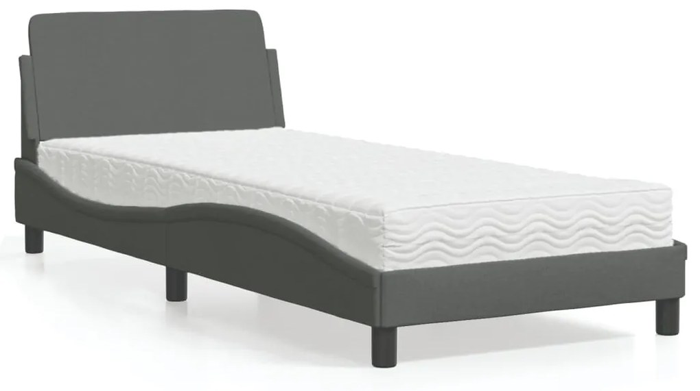 Letto Con Materasso Grigio Scuro 90x190 Cm İn Tessuto /