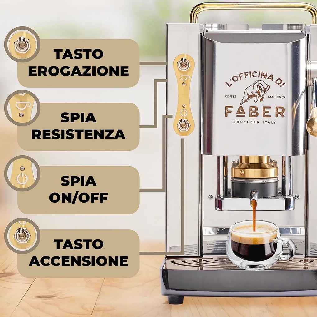 Macchina da caffè Faber Pro Deluxe - cialde, oro acciaio inox, 1,3L