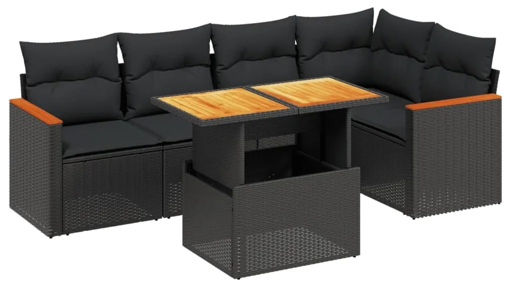 Set divano da giardino 6 pz con cuscini nero in polyrattan