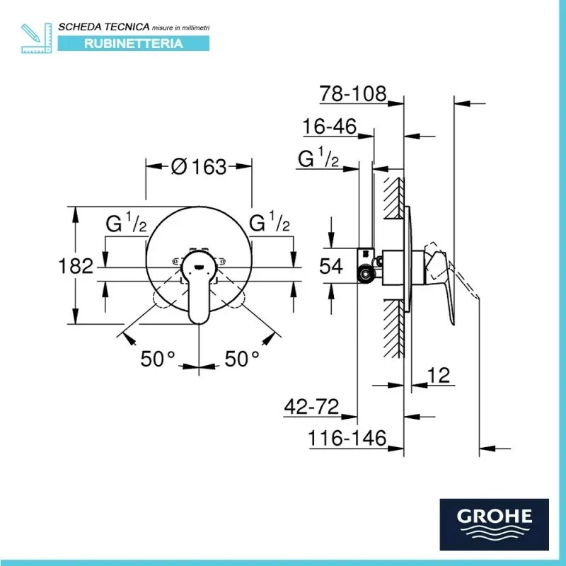 Miscelatore doccia con corpo a incasso Grohe Bauedge in ottone cromo