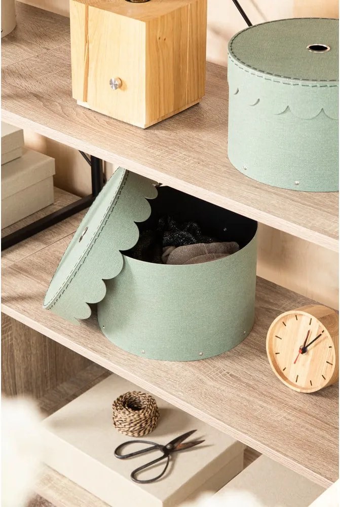 Scatole in set con coperchio color foglia di tè in cartone 2 pz ø 26x17,5 cm Wilma Canvas Paper Laminate – Bigso