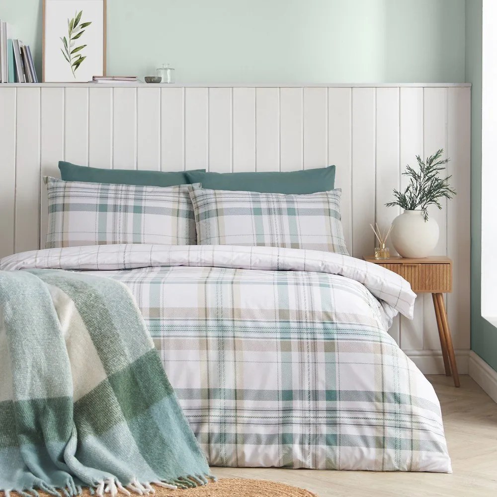 Set copripiumino e federa verde per letto singolo 135x200 cm Cartmel Check – Catherine Lansfield