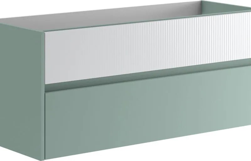 Mobile da bagno sospeso sotto lavabo Niwa 2 cassetti ideale per doppia vasca L 119.5 x H 50 x P 45.5 cm verde timo e bianco cannettato