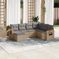 Set Divani da Giardino 7 pz con Cuscini Beige in Polyrattan 3227046