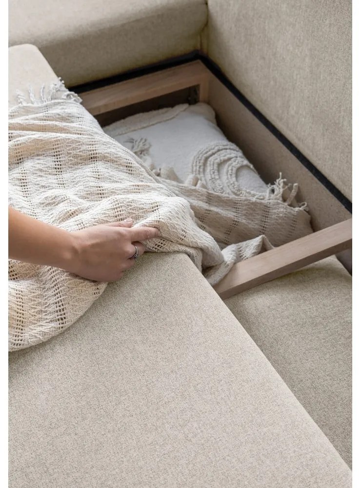 Divano letto angolare beige L, angolo sinistro Scandic Lagom - Miuform