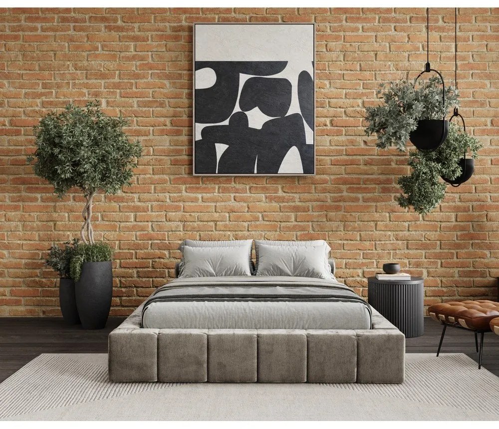 Letto matrimoniale imbottito beige con spazio contenitivo e rete 160x200 cm Aruba L - Maison de Rêve