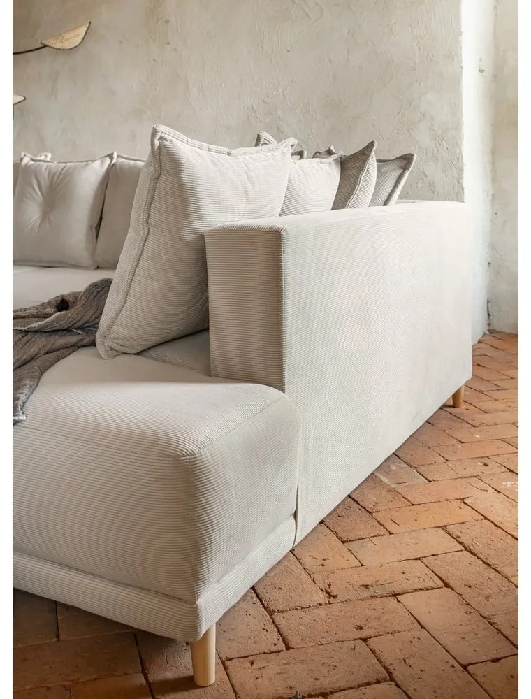Divano letto angolare in velluto a coste beige (angolo destro) Lazy Lukka - Miuform