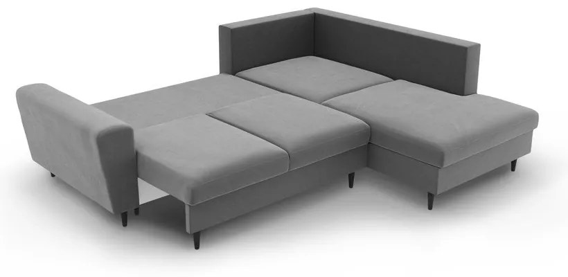 Divano angolare grigio chiaro allungabile e con contenitore (con penisola a destra/a L) con rivestimento in velluto Kyoto – Cosmopolitan Design