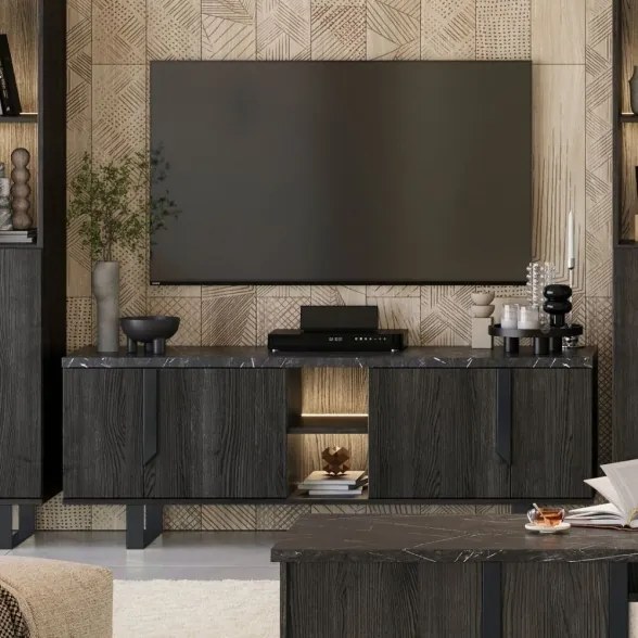 Mobile Porta TV 165 Cm A 4 Ante Palissandro Nero Zaira