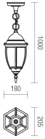 Redo 9607 - Lampadario da esterno a sospensione con catena SEVILLA 1xE27/42W/230V IP44 oro/patina