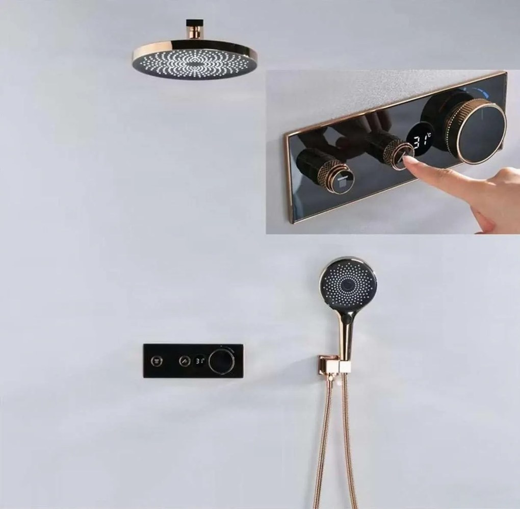 Sistema doccia termostatico a incasso ELITE EDITION BCS1603 con schermo, in più finiture tra cui nero e nero opaco — Nero — Due uscite