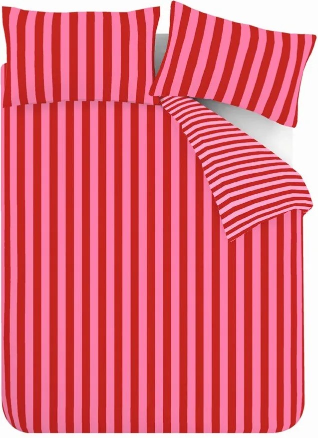 Set copripiumino e federa rosso/rosa per letto singolo 135x200 cm Stripe Tease – Sassy B