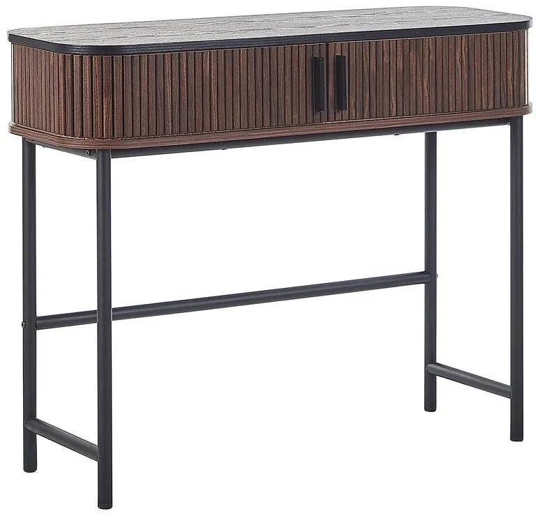 Tavolino consolle legno scuro e nero 100 X 35 cm JOSE Beliani