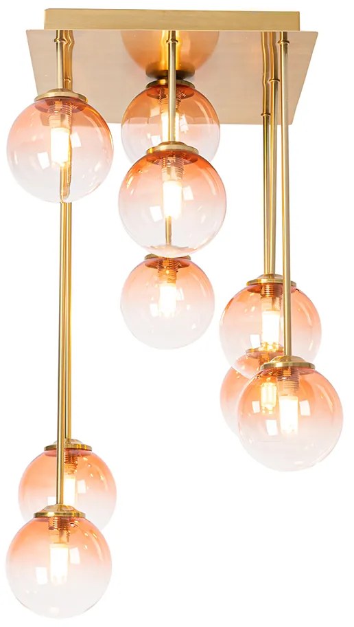 Lampadario Art Déco oro con vetro rosa 9 luci - Athenas