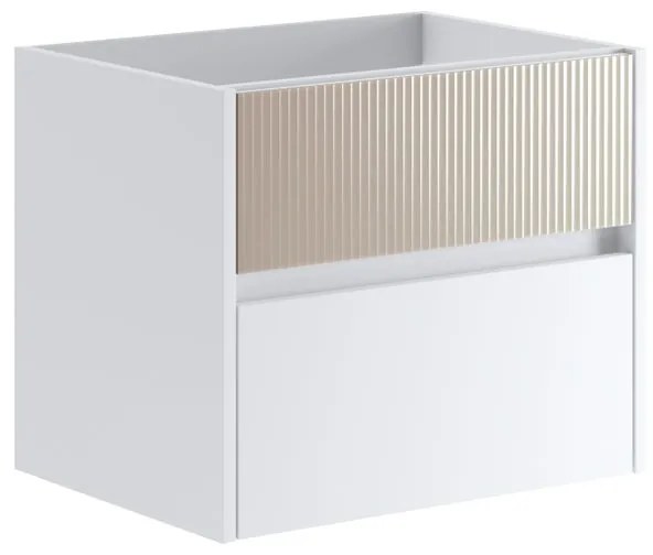 Mobile da bagno sotto lavabo Niwa bianco frontale in vetro sabbia laccato opaco L 59.5 x H 50 x P 45.5 cm 2 cassetti, lavabo non incluso