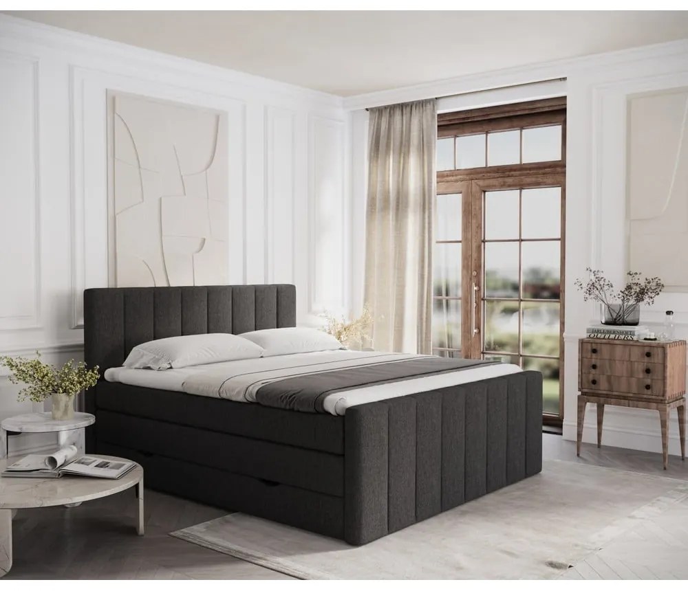 Letto boxspring nero con contenitore 180x200 cm Ruby - Maison de Rêve