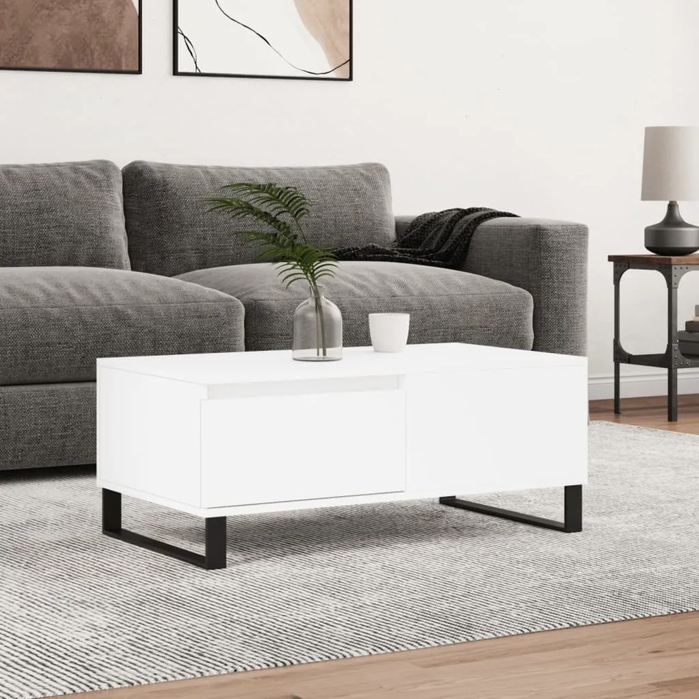 Tavolino Da Salotto Bianco 90x50x36,5 Cm İn Legno Multistrato /