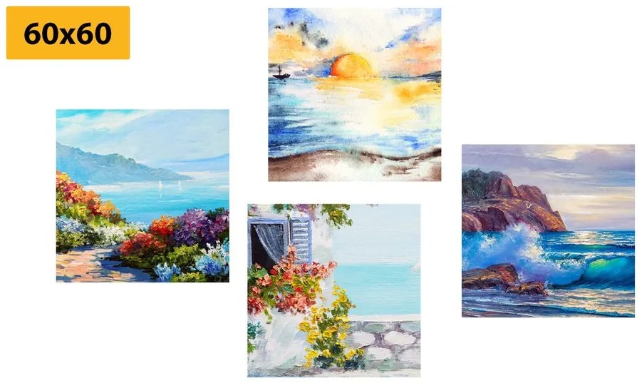 Set di quadri – Vista sul mare in imitazione di pittura