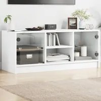 Mobile Porta TV con Ante in Vetro Bianco 102x37x42 cm 836371