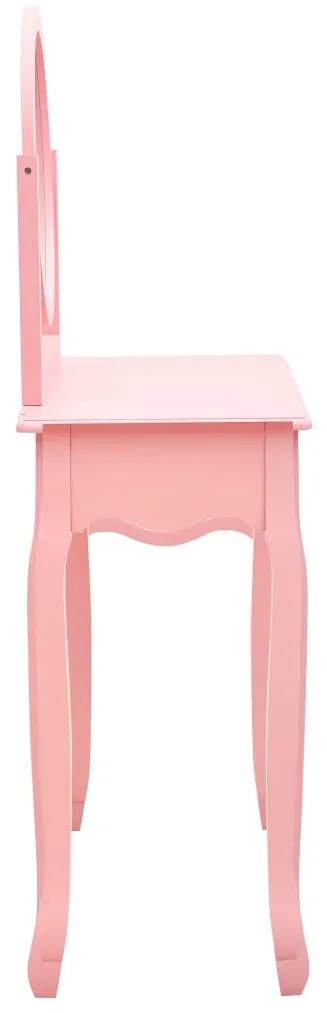 Tavolo da trucco con sgabello rosa 65x36x128 cm paulownia e mdf