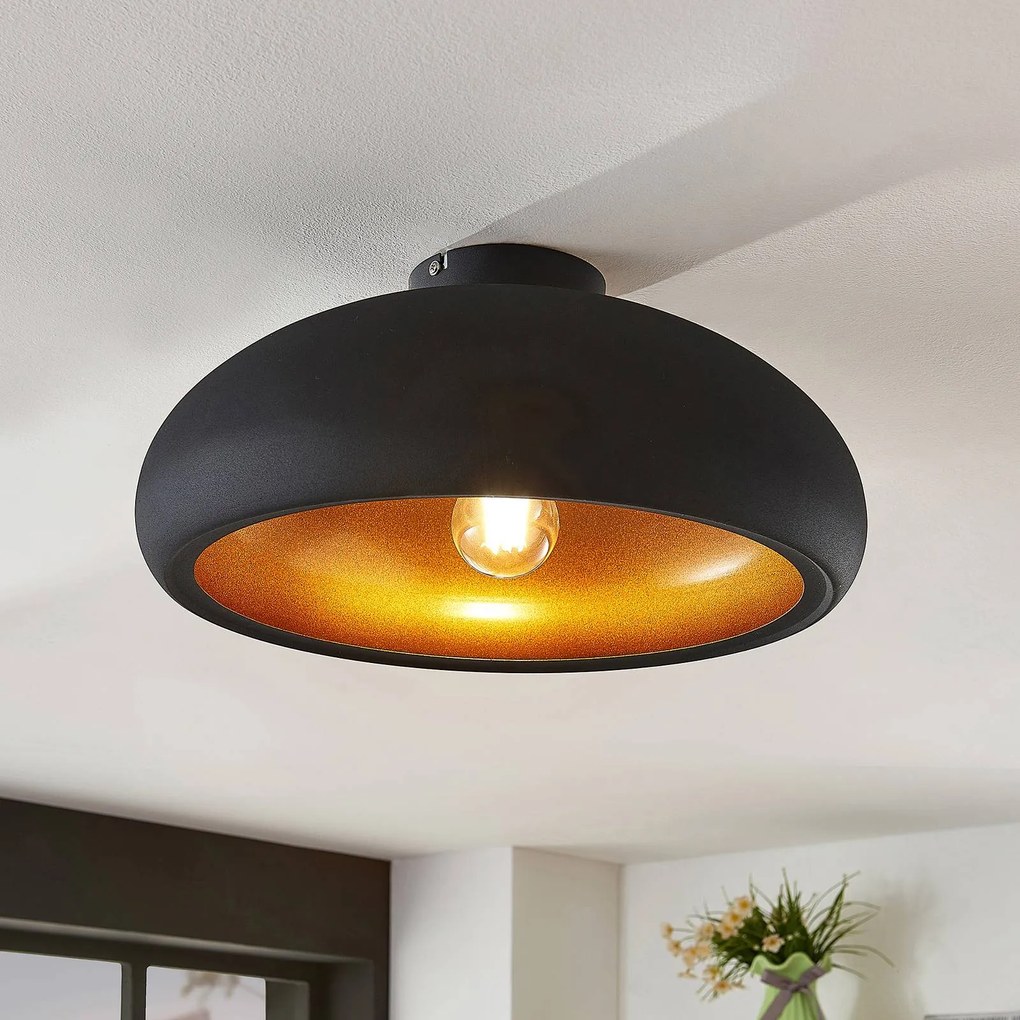 Plafoniera soffitto Gerwina Lindby, dimmerabile, Nero, Soggiorno / Sala da pranzo, Metallo, Moderno, Plafoniera