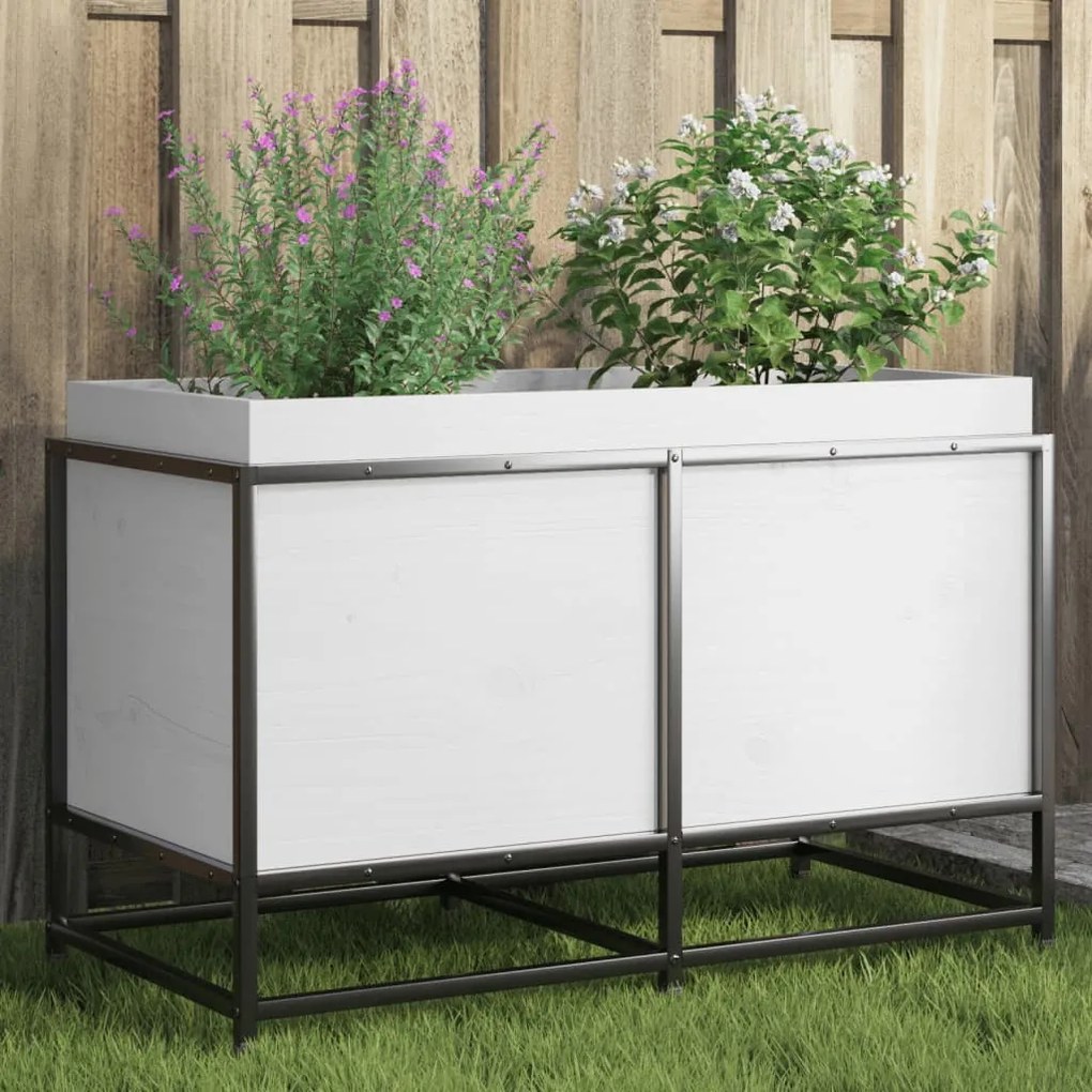Fioriera Da Giardino Bianca 80x40x50 Cm Legno Massello Di Pino /