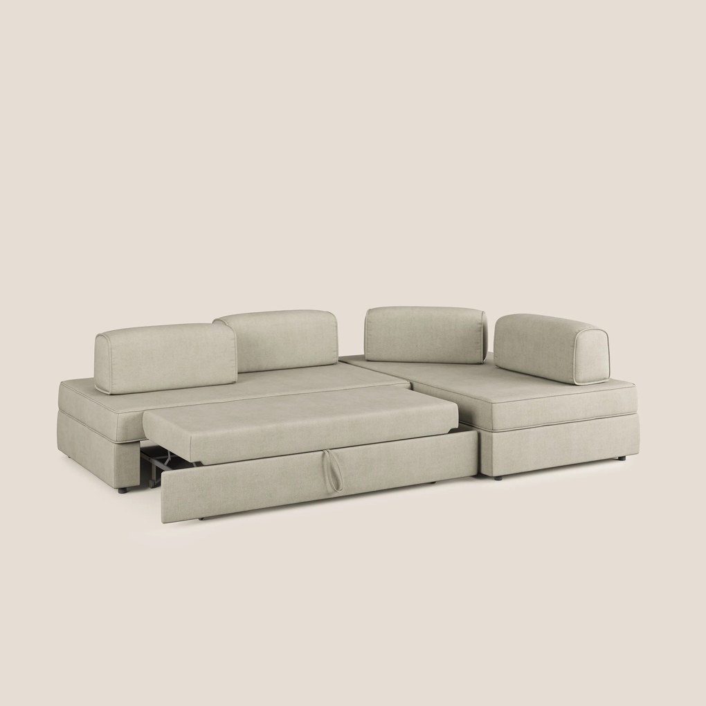 Liberty divano angolare con pouf estraibile e schienali movibili in tessuto morbido impermeabile T02