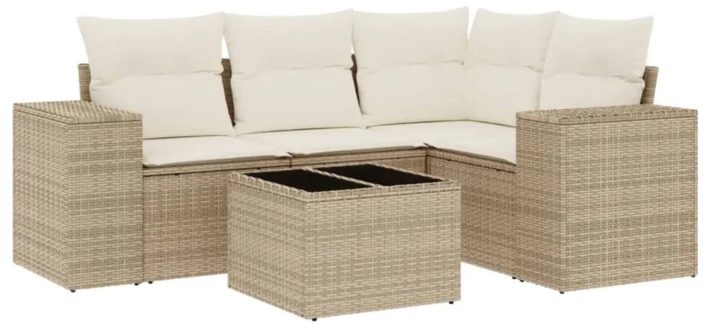 Set divano da giardino 5 pz con cuscini beige in polyrattan