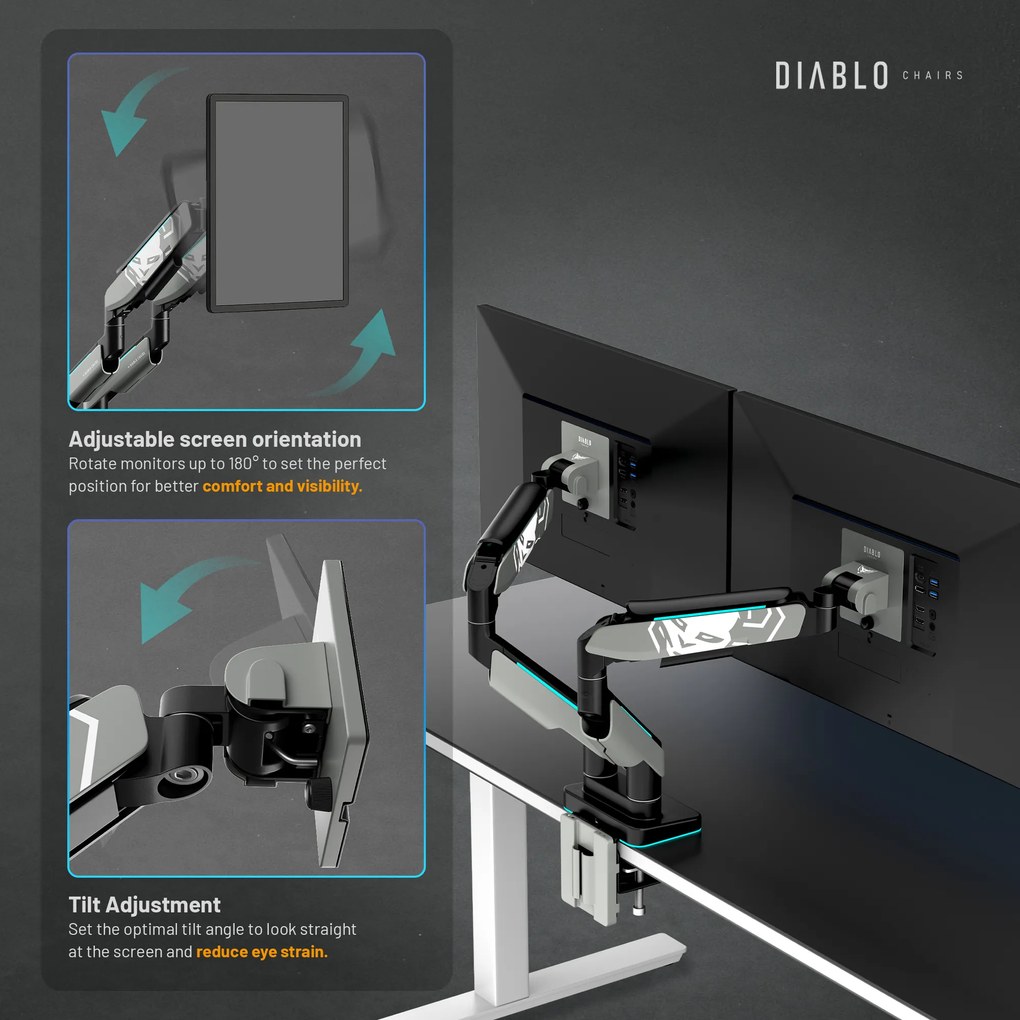 Supporto Doppio per Monitor da 49 Pollici Grigio e Nero RGB X-Arm Dual