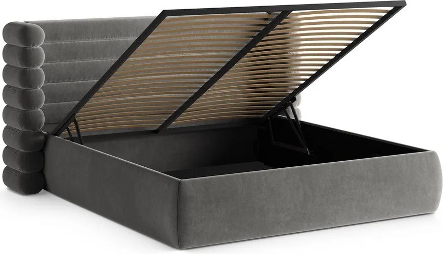 Letto matrimoniale imbottito grigio con contenitore con rete inclusa 200x200 cm Mount – Micadoni