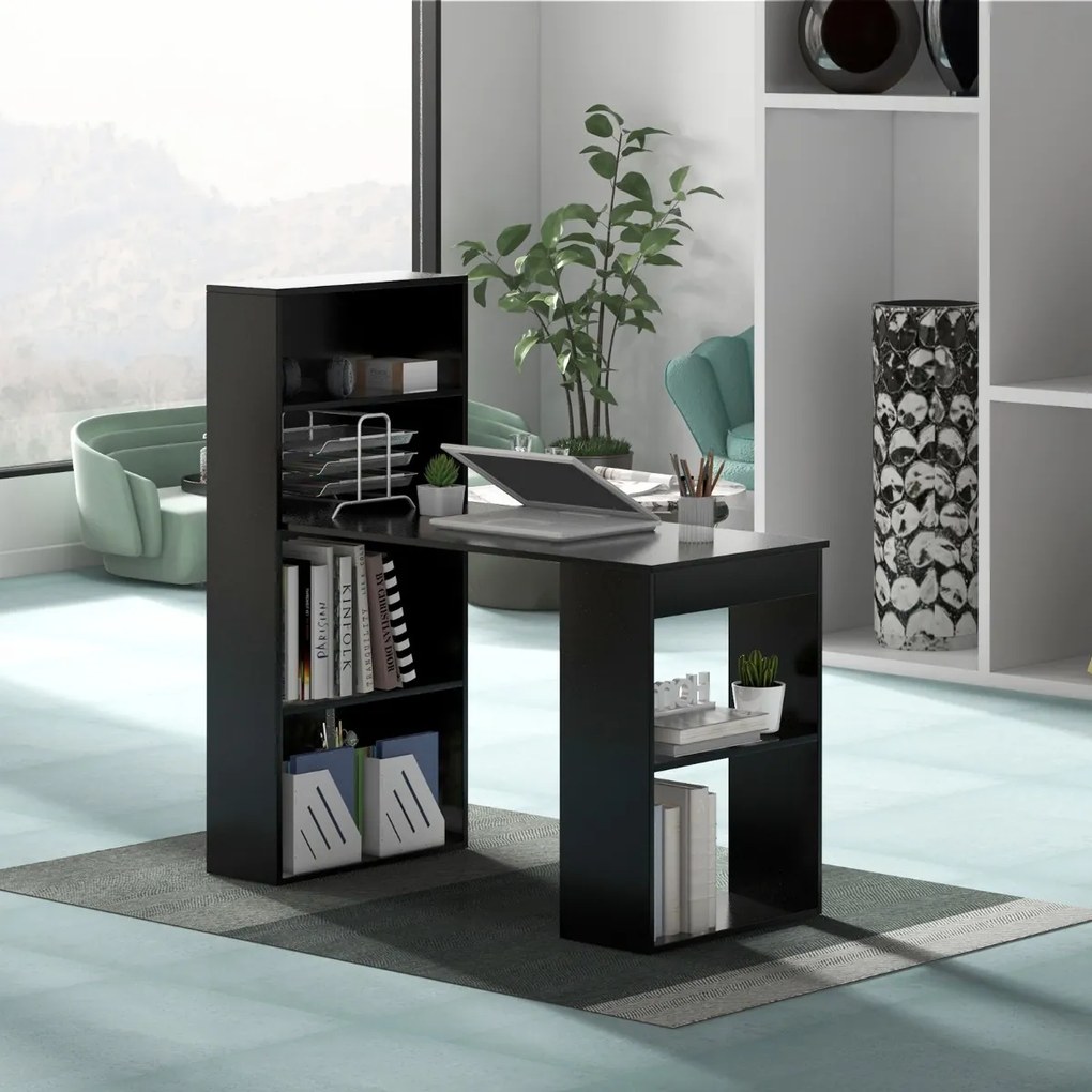 Costway Scrivania per computer da 122cm con libreria, Postazione di studio moderna compatta con 6 ripiani