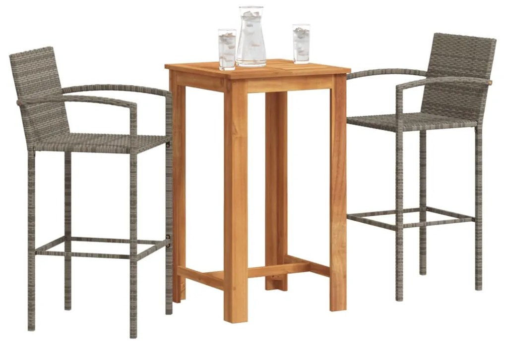 Set Bar Da Giardino 3 Pz Grigio İn Legno Acacia E Polyrattan /