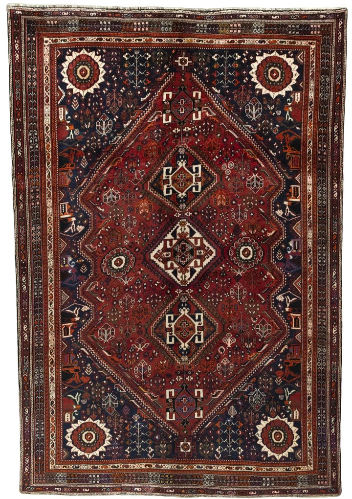 Shiraz Tappeto 220 x 320 Rosso (Iran) Annodato A Mano