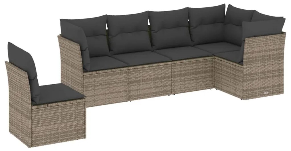 Set divano da giardino 6 pz con cuscini grigio in polyrattan