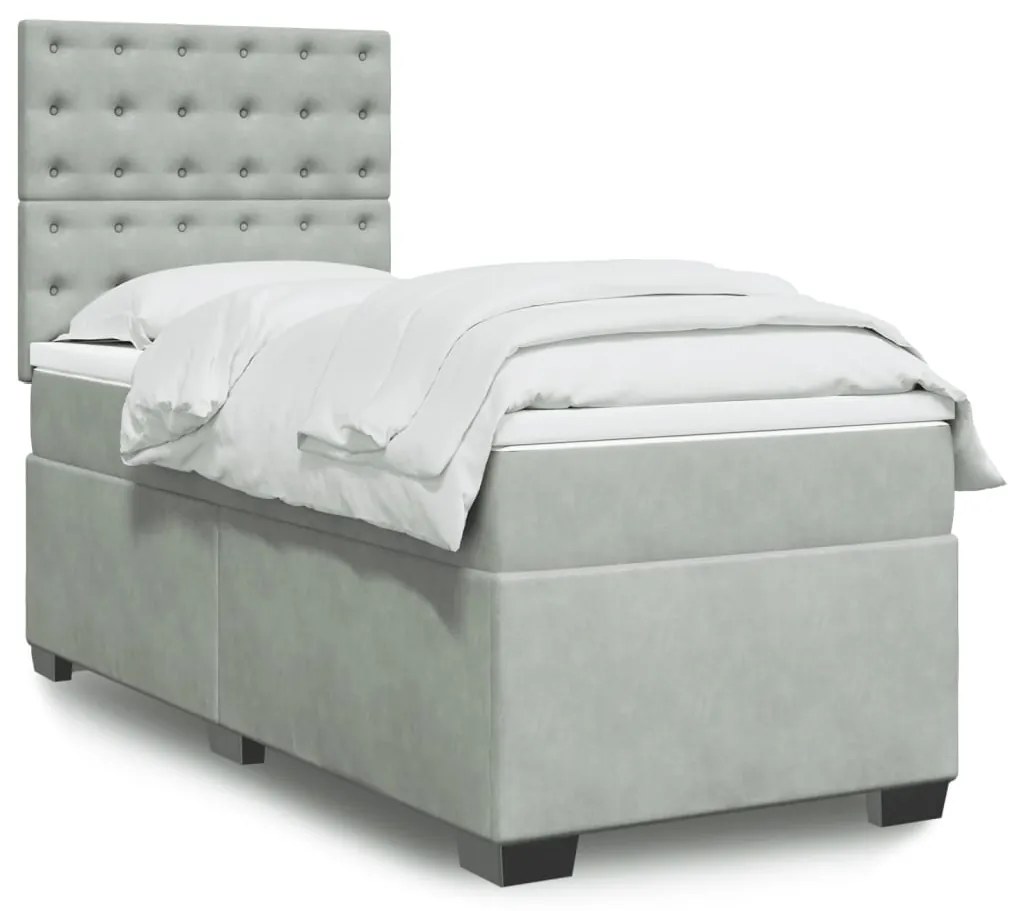 Giroletto A Molle Con Materasso Grigio Chiaro 90x190 Cm Velluto /