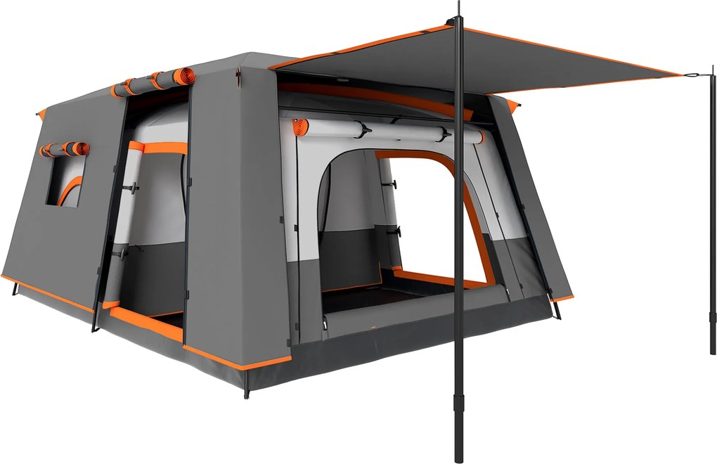 Tenda da Campeggio Impermeabile e UPF 30+ 430x305x195 cm per 4-6 Persone con 2 Stanze Grigio...