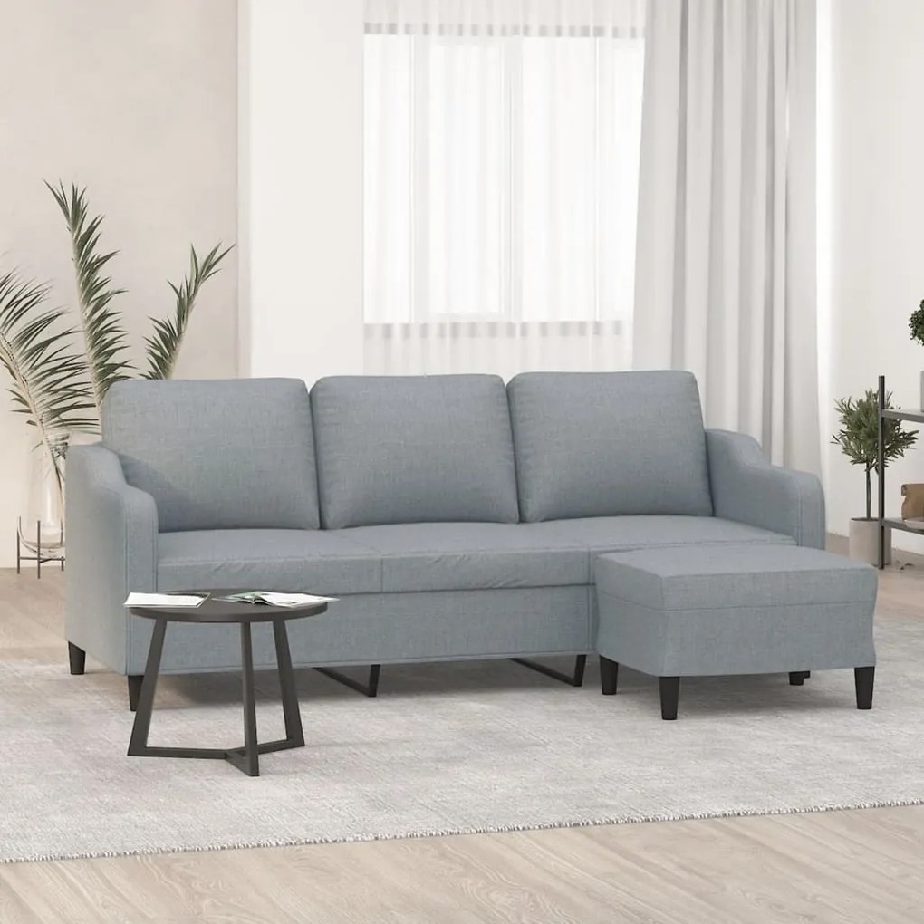 Divano A 3 Posti Con Poggiapiedi Grigio Chiaro 180cm İn Tessuto /