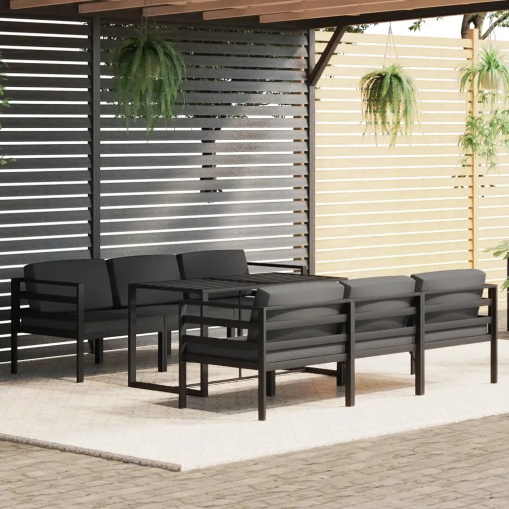 Set divani da giardino 7 pz con cuscini in alluminio antracite