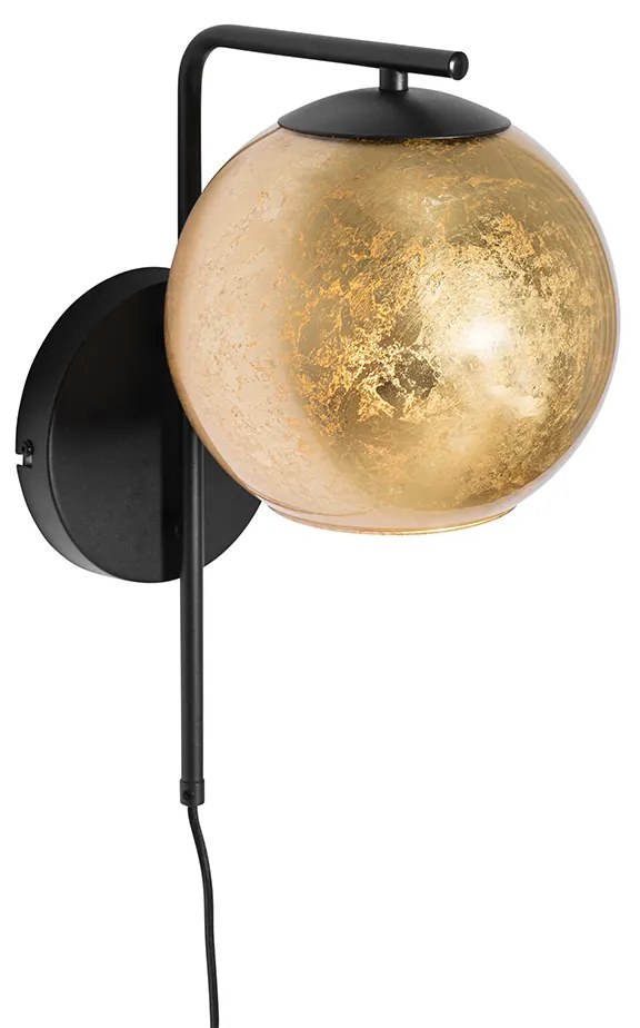Applique da parete di design nera con vetro dorato - Bert