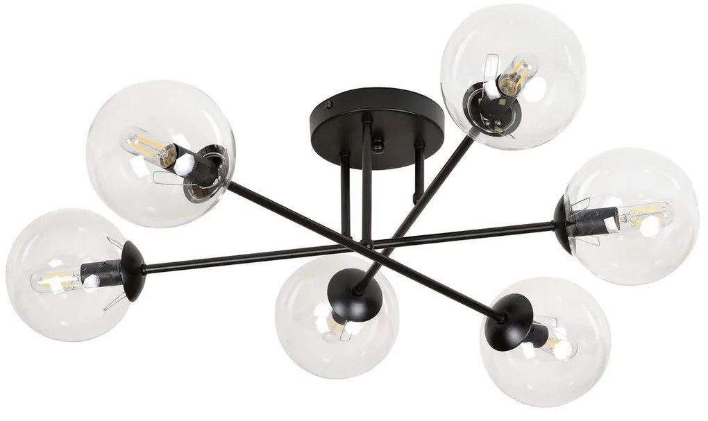 Lampadario da soffitto Brendi 6B Nero con sfere trasparenti E14