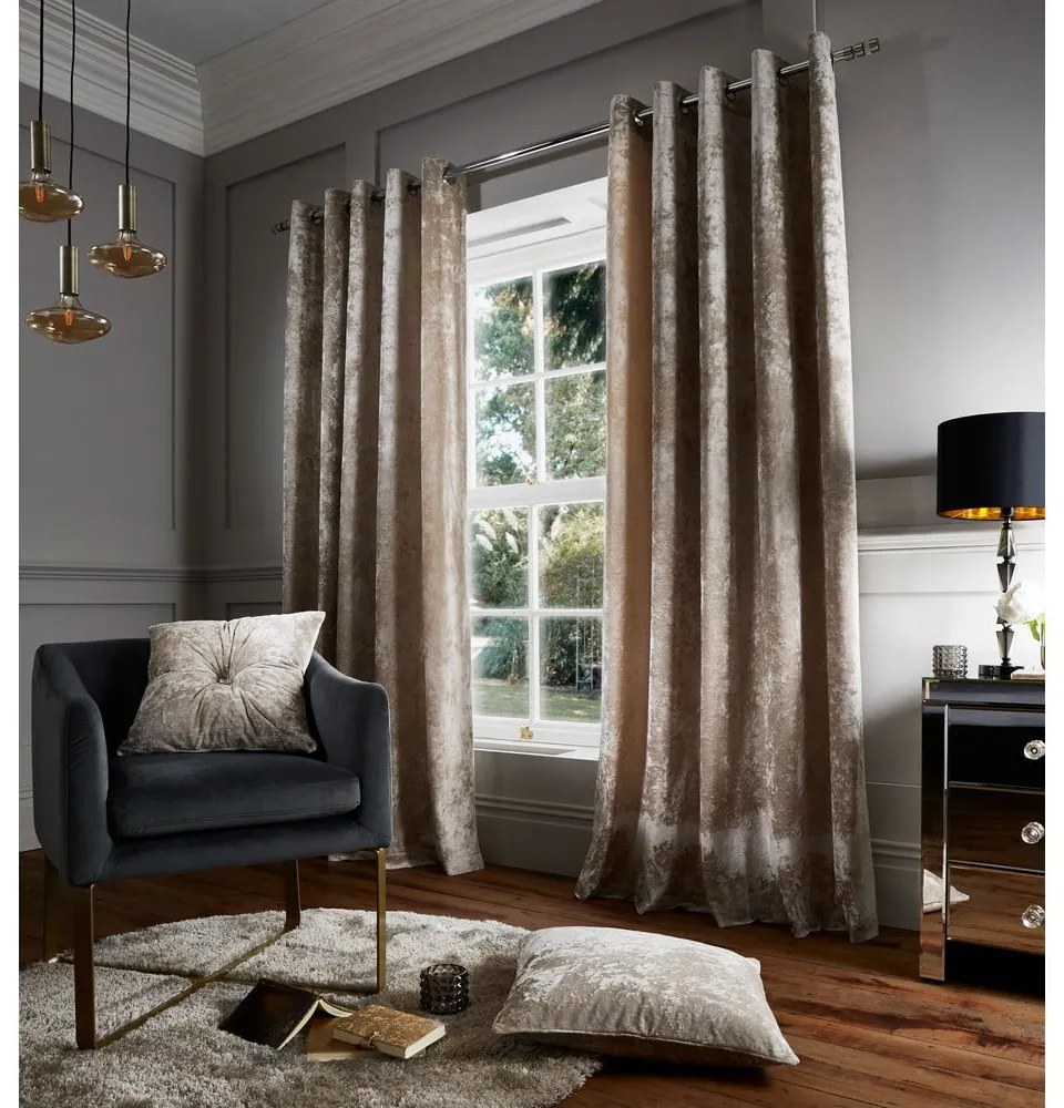 Tende beige in set da 2 168x183 cm Crushed Velvet - Catherine Lansfield