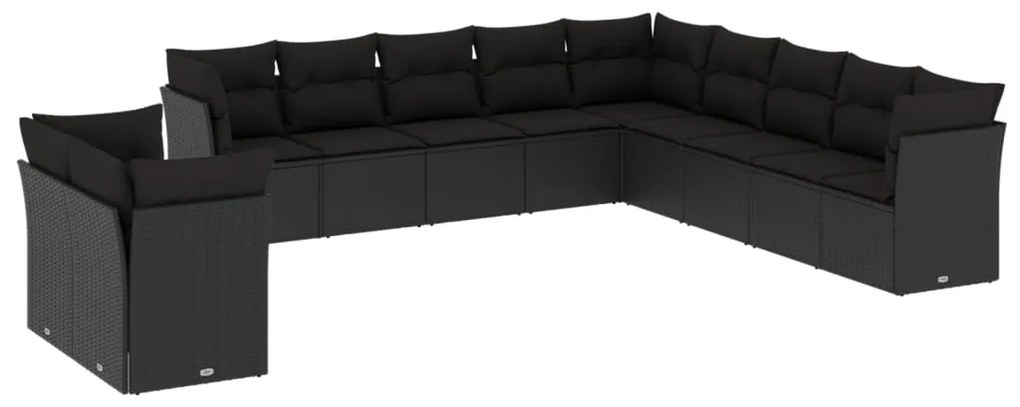 Set divani da giardino 11 pz con cuscini in polyrattan nero