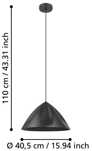 Eglo 900835 - Lampadario a sospensione con filo PODERE 1xE27/40W/230V nero