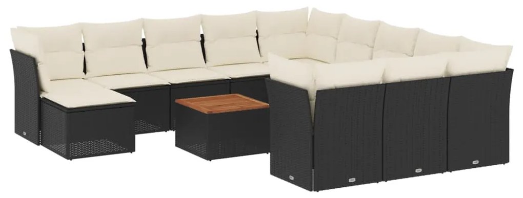 Set Divani da Giardino 13pz con Cuscini Nero in Polyrattan