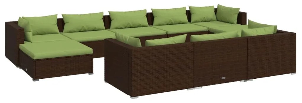 Set divani da giardino 10 pz con cuscini in polyrattan marrone