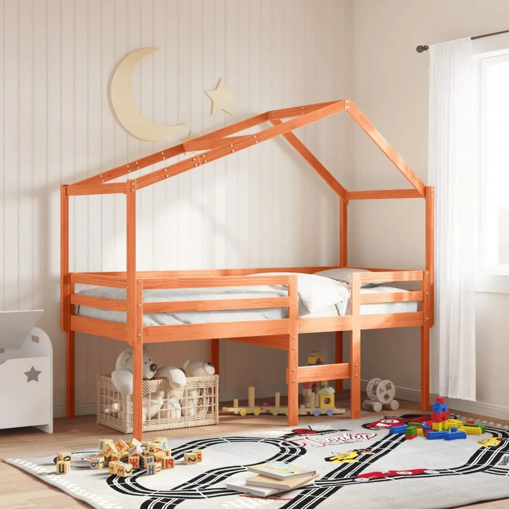 Letto a soppalco con tetto cera 75x190cm legno massello di pino