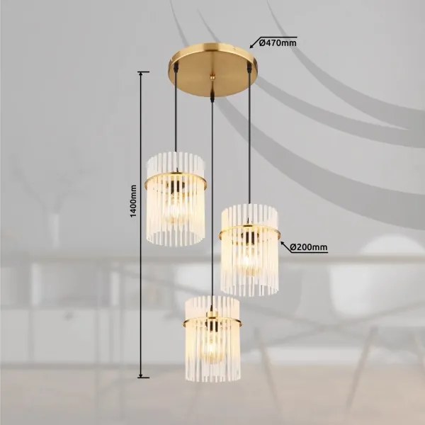 Globo 15698-3HRM - Lampadario a sospensione con filo GORLEY 3xE27/60W/230V diametro 47 cm oro